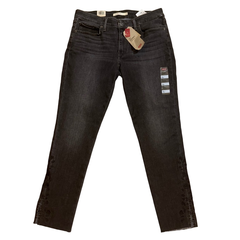 Levi's 711‎ Skinny Ankle Jeans Size 10 W30 Dark Wash Denim Floral Embroidered